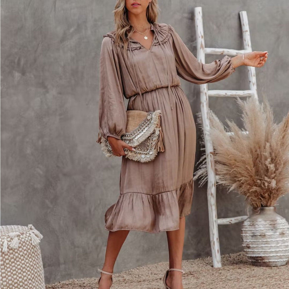 Vici Champagne Ruffled Tiered Sundress